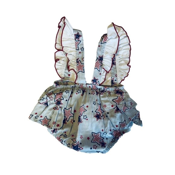 Good Lad Patriotic Star Ruffle Bubble Romper Infant Girls Size 12 Months Very ge - Picture 3 of 4